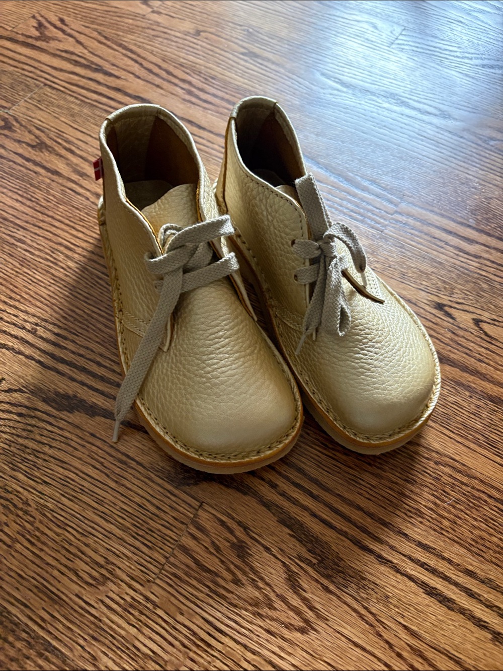 Youth Neutral Gold Leather Ankle Boots with Lace Closure
